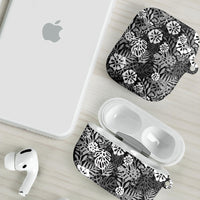 Black Aloha Hawaiian AirPods Case Monstera Hibiscus Tropical Pattern