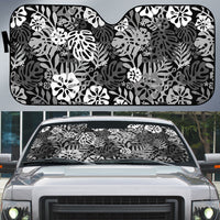 Black Aloha Hawaiian Auto Sun Shade Monstera Hibiscus Tropical Pattern