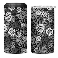 Black Aloha Hawaiian 4 in 1 Can Cooler Tumbler Monstera Hibiscus Tropical Pattern