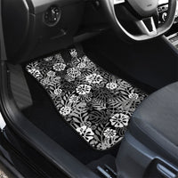 Black Aloha Hawaiian Car Mats Monstera Hibiscus Tropical Pattern
