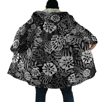 Black Aloha Hawaiian Cloak Monstera Hibiscus Tropical Pattern