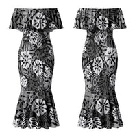 Black Aloha Hawaiian Family Matching Mermaid Dress and Hawaiian Shirt Monstera Hibiscus Tropical Pattern