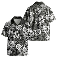 Black Aloha Hawaiian Kid Hawaiian Shirt Monstera Hibiscus Tropical Pattern