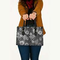Black Aloha Hawaiian Leather Bag Monstera Hibiscus Tropical Pattern