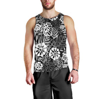 Black Aloha Hawaiian Men Tank Top Monstera Hibiscus Tropical Pattern