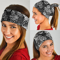 Black Aloha Hawaiian Neck Gaiter Monstera Hibiscus Tropical Pattern