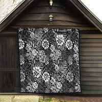 Black Aloha Hawaiian Quilt Monstera Hibiscus Tropical Pattern