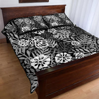 Black Aloha Hawaiian Quilt Bed Set Monstera Hibiscus Tropical Pattern