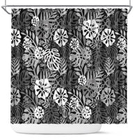 Black Aloha Hawaiian Shower Curtain Monstera Hibiscus Tropical Pattern