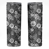 Black Aloha Hawaiian Skinny Tumbler Monstera Hibiscus Tropical Pattern