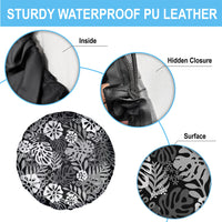 Black Aloha Hawaiian Spare Tire Cover Monstera Hibiscus Tropical Pattern