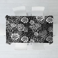 Black Aloha Hawaiian Tablecloth Monstera Hibiscus Tropical Pattern