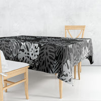 Black Aloha Hawaiian Tablecloth Monstera Hibiscus Tropical Pattern