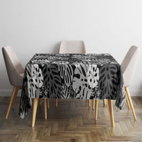 Black Aloha Hawaiian Tablecloth Monstera Hibiscus Tropical Pattern