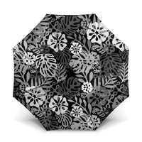 Black Aloha Hawaiian Umbrella Monstera Hibiscus Tropical Pattern