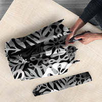 Black Aloha Hawaiian Umbrella Monstera Hibiscus Tropical Pattern