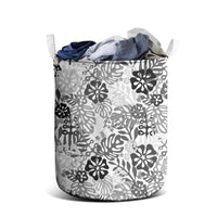 White Aloha Hawaiian Laundry Basket Monstera Hibiscus Tropical Pattern