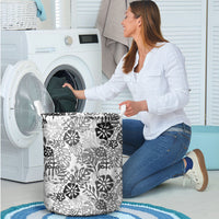 White Aloha Hawaiian Laundry Basket Monstera Hibiscus Tropical Pattern