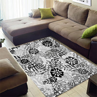 White Aloha Hawaiian Area Rug Monstera Hibiscus Tropical Pattern