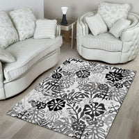 White Aloha Hawaiian Area Rug Monstera Hibiscus Tropical Pattern