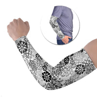White Aloha Hawaiian Arm Sleeves Monstera Hibiscus Tropical Pattern