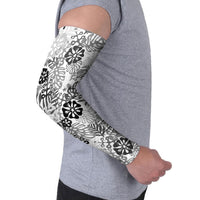 White Aloha Hawaiian Arm Sleeves Monstera Hibiscus Tropical Pattern