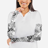 White Aloha Hawaiian Arm Sleeves Monstera Hibiscus Tropical Pattern