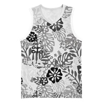 White Aloha Hawaiian Basketball Jersey Monstera Hibiscus Tropical Pattern