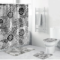 White Aloha Hawaiian Bathroom Set Monstera Hibiscus Tropical Pattern