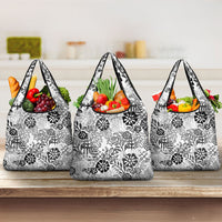 White Aloha Hawaiian Grocery Bag Monstera Hibiscus Tropical Pattern