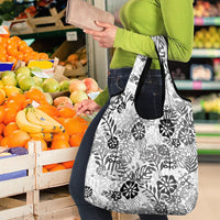 White Aloha Hawaiian Grocery Bag Monstera Hibiscus Tropical Pattern