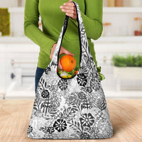 White Aloha Hawaiian Grocery Bag Monstera Hibiscus Tropical Pattern
