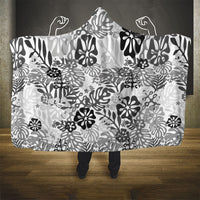 White Aloha Hawaiian Hooded Blanket Monstera Hibiscus Tropical Pattern