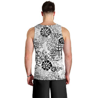 White Aloha Hawaiian Men Tank Top Monstera Hibiscus Tropical Pattern