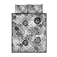 White Aloha Hawaiian Quilt Bed Set Monstera Hibiscus Tropical Pattern