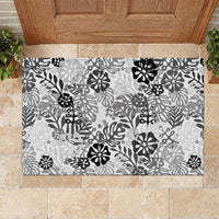 White Aloha Hawaiian Rubber Doormat Monstera Hibiscus Tropical Pattern
