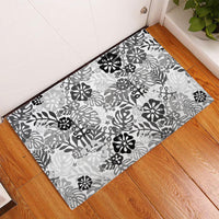 White Aloha Hawaiian Rubber Doormat Monstera Hibiscus Tropical Pattern