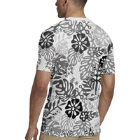 White Aloha Hawaiian Rugby Jersey Monstera Hibiscus Tropical Pattern