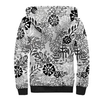 White Aloha Hawaiian Sherpa Hoodie Monstera Hibiscus Tropical Pattern