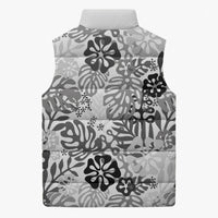 White Aloha Hawaiian Sleeveless Puffer Jacket Monstera Hibiscus Tropical Pattern