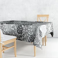White Aloha Hawaiian Tablecloth Monstera Hibiscus Tropical Pattern