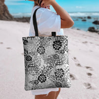 White Aloha Hawaiian Tote Bag Monstera Hibiscus Tropical Pattern