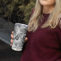 White Aloha Hawaiian Tumbler Cup Monstera Hibiscus Tropical Pattern