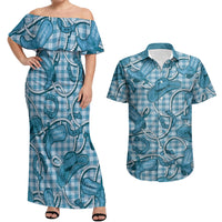Blue Hawaii Palaka Cowboy Couples Matching Off Shoulder Maxi Dress and Hawaiian Shirt Hawaiian Paniolo Festival Spirit LT19 Blue - Polynesian Pride