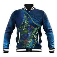 New Zealand Takahe Personalised Baseball Jacket Silver Fern Galaxy Polynesian Pattern