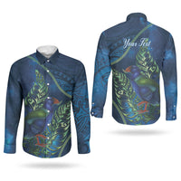 New Zealand Takahe Personalised Couples Matching Off Shoulder Short Dress and Long Sleeve Button Shirt Silver Fern Galaxy Polynesian Pattern LT22 - Polynesian Pride