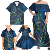 New Zealand Takahe Personalised Family Matching Off Shoulder Maxi Dress and Hawaiian Shirt Silver Fern Galaxy Polynesian Pattern LT22 - Polynesian Pride