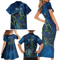 New Zealand Takahe Personalised Family Matching Short Sleeve Bodycon Dress and Hawaiian Shirt Silver Fern Galaxy Polynesian Pattern
