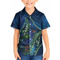 New Zealand Takahe Personalised Kid Hawaiian Shirt Silver Fern Galaxy Polynesian Pattern LT22 Kid Blue - Polynesian Pride