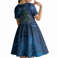 New Zealand Takahe Personalised Kid Short Sleeve Dress Silver Fern Galaxy Polynesian Pattern LT22 - Polynesian Pride